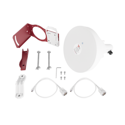 Antena Sectorial Simétrica de 30°, 19 dBi, 4.9-6.5 GHz, Ideal para ambientes de alto ruido,  Tipo de conector N-Hembra, con montaje y jumpers incluidos 