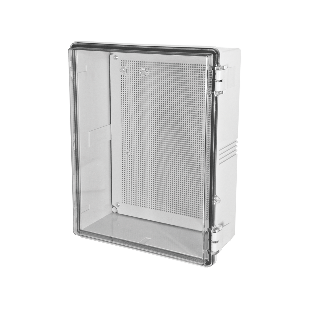 Gabinetes NEMA, cuerpo gris, cubierta transparente (250 x 350 x 150 mm), para interior y exterior
