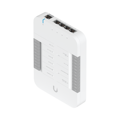 UniFi Access Hub Door, puede conectar 2 lectores y 2 cámaras (no incluidos) para controlar solo una puerta / 2 terminale
