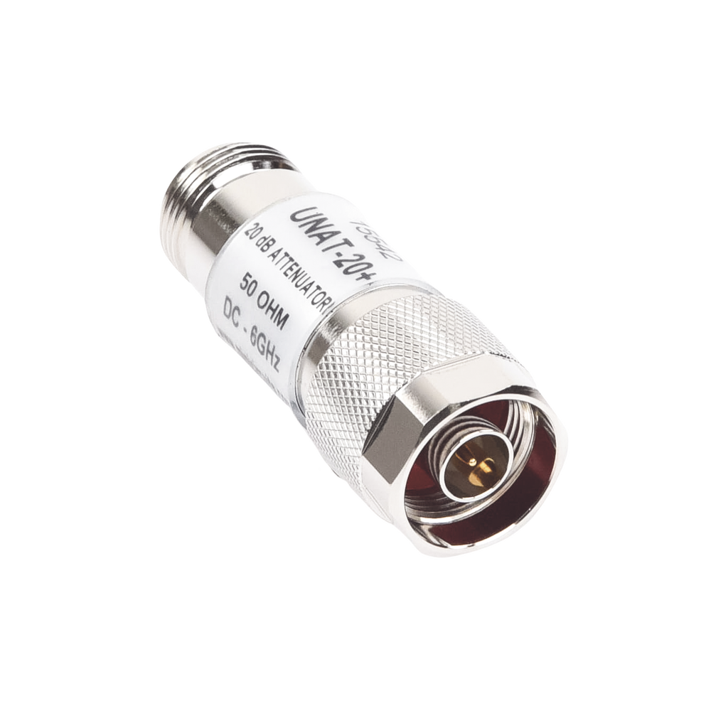 Atenuador en Línea de 20 dB, 0.5 W, Conectores N Macho-Hembra, CD-6 GHz.