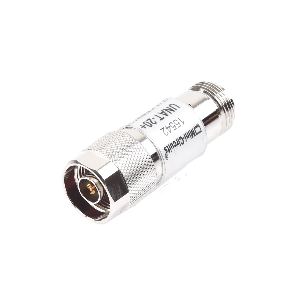Atenuador en Línea de 20 dB, 0.5 W, Conectores N Macho-Hembra, CD-6 GHz.