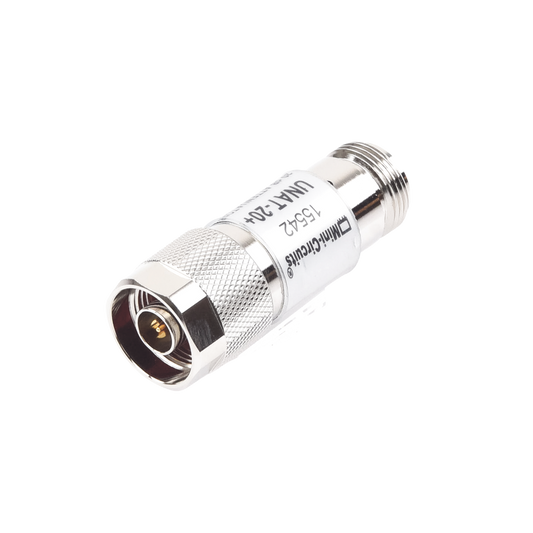 Atenuador en Línea de 20 dB, 0.5 W, Conectores N Macho-Hembra, CD-6 GHz.