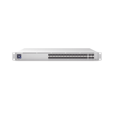 UniFi Switch PRO Aggregation Capa 3 para fibra óptica con 28 puertos SFP+ (10G) y 4 puertos SFP28 (25G), pantalla inform