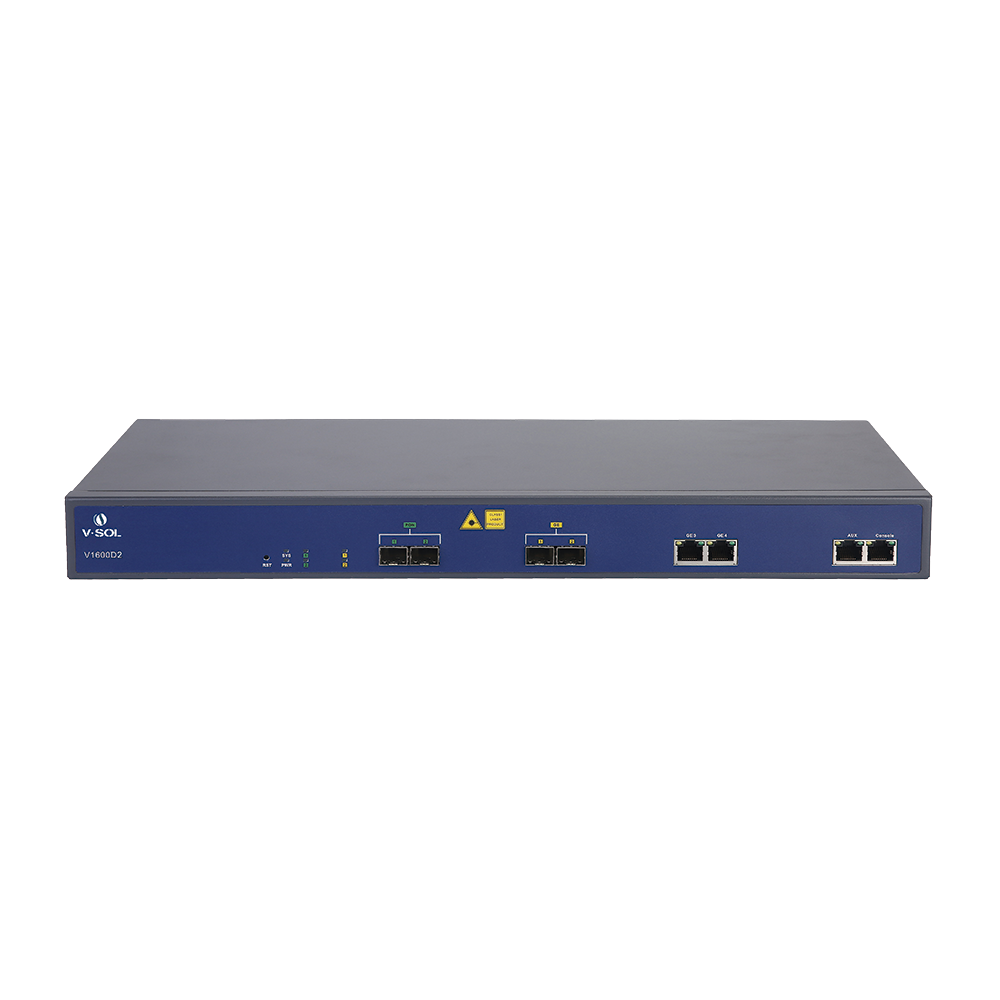 OLT de 2 puertos EPON con 4 puertos Uplink (2 puertos Gigabit Ethernet + 2 puertos SFP), hasta 128 ONUs
