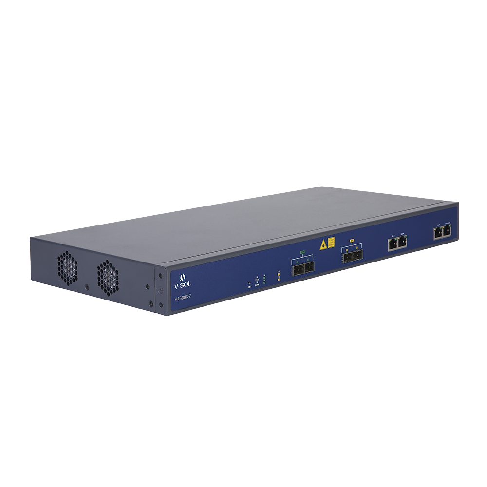 OLT de 2 puertos EPON con 4 puertos Uplink (2 puertos Gigabit Ethernet + 2 puertos SFP), hasta 128 ONUs