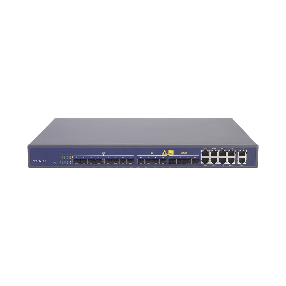 OLT de 8 puertos EPON con 16 puertos Uplink (8 puertos Gigabit Ethernet + 4 puertos SFP + 4 puertos SFP+), hasta 512 ONUs