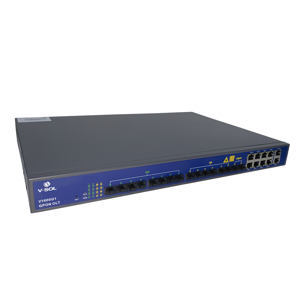 OLT de 8 puertos GPON con 8 puertos Uplink (4 puertos Gigabit Ethernet + 2 puertos SFP + 2 puertos SFP+), hasta 1024 ONUs