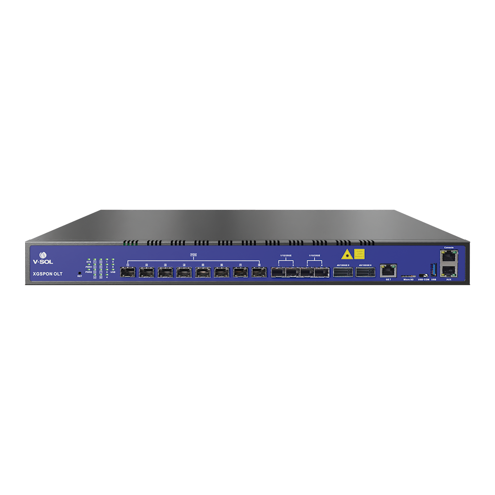 OLT de 8 Puertos XG(S)-PON + 7 Puertos Uplink (1 Puerto RJ45 + 4 Puertos SFP28 + 2 Puertos QSFP28) / Hasta 2,048 ONUs