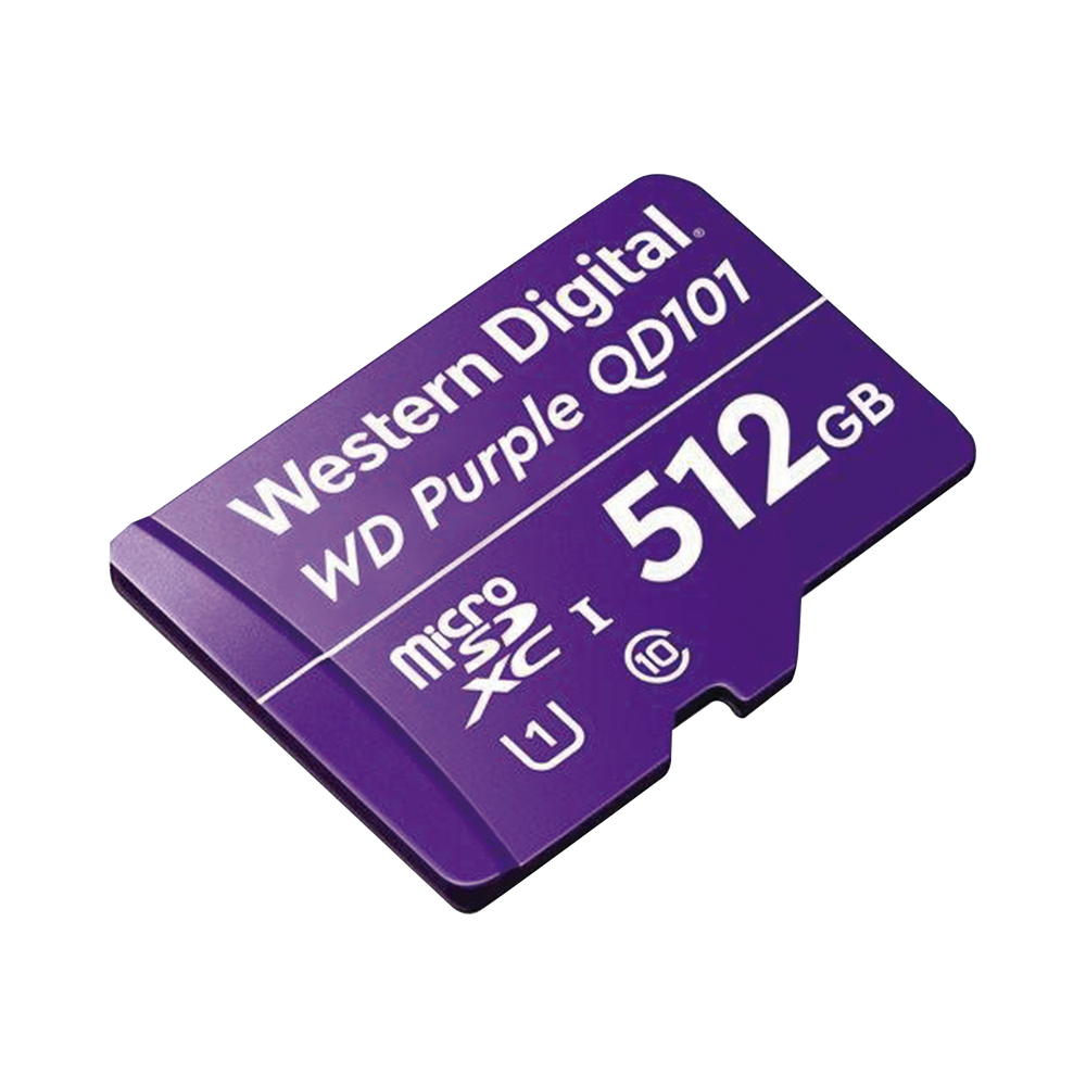 Memoria microSD de 512 GB PURPLE, Especializada Para Videovigilancia, 10 VECES MAYOR DURACIÓN, 3 AÑOS DE GARANTIA