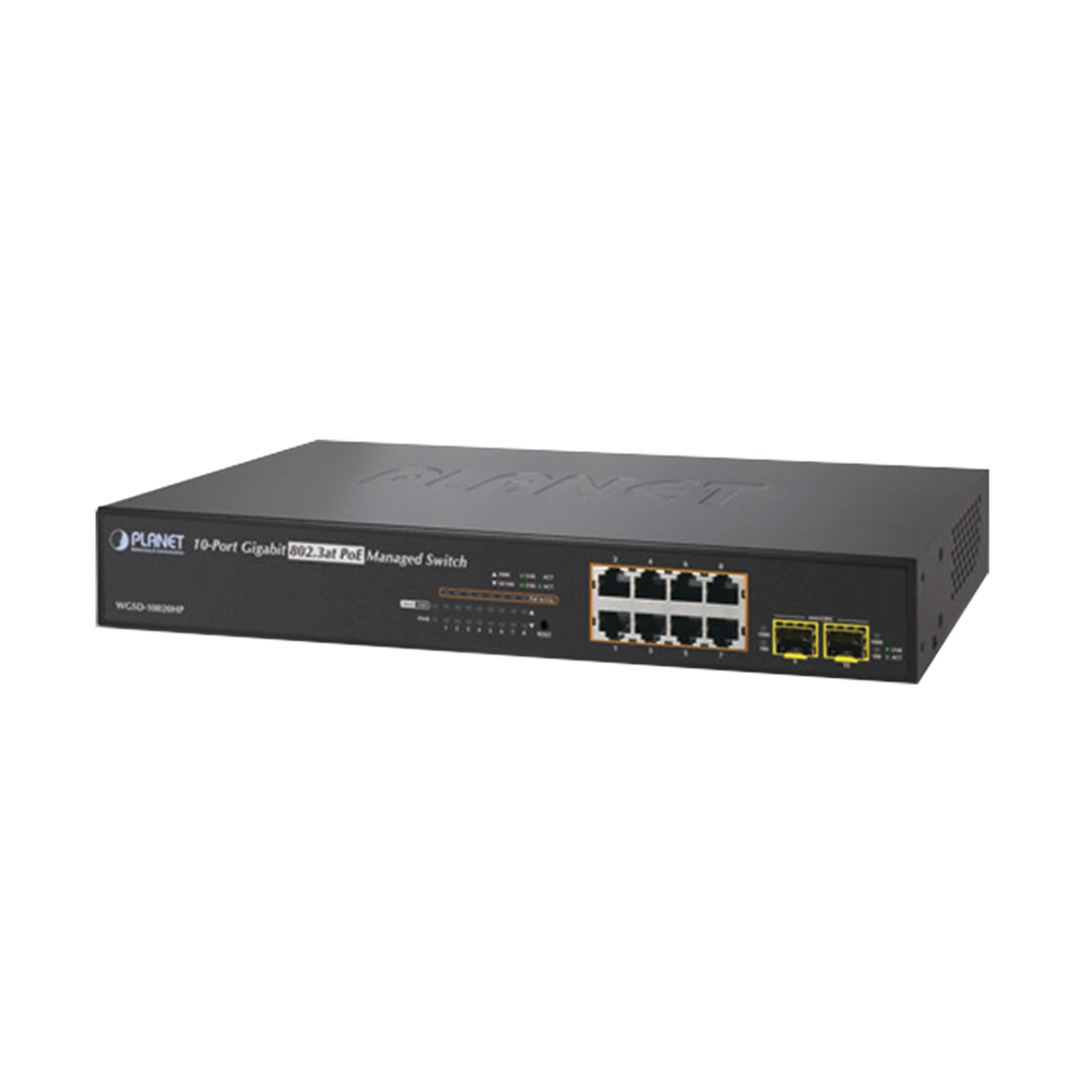 Switch Administrable L2+ de 8 puertos 10/100/1000T PoE+, 2 puertos SFP 100/1000X