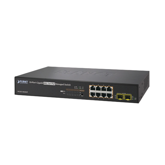 Switch Administrable L2+ de 8 puertos 10/100/1000T PoE+, 2 puertos SFP 100/1000X
