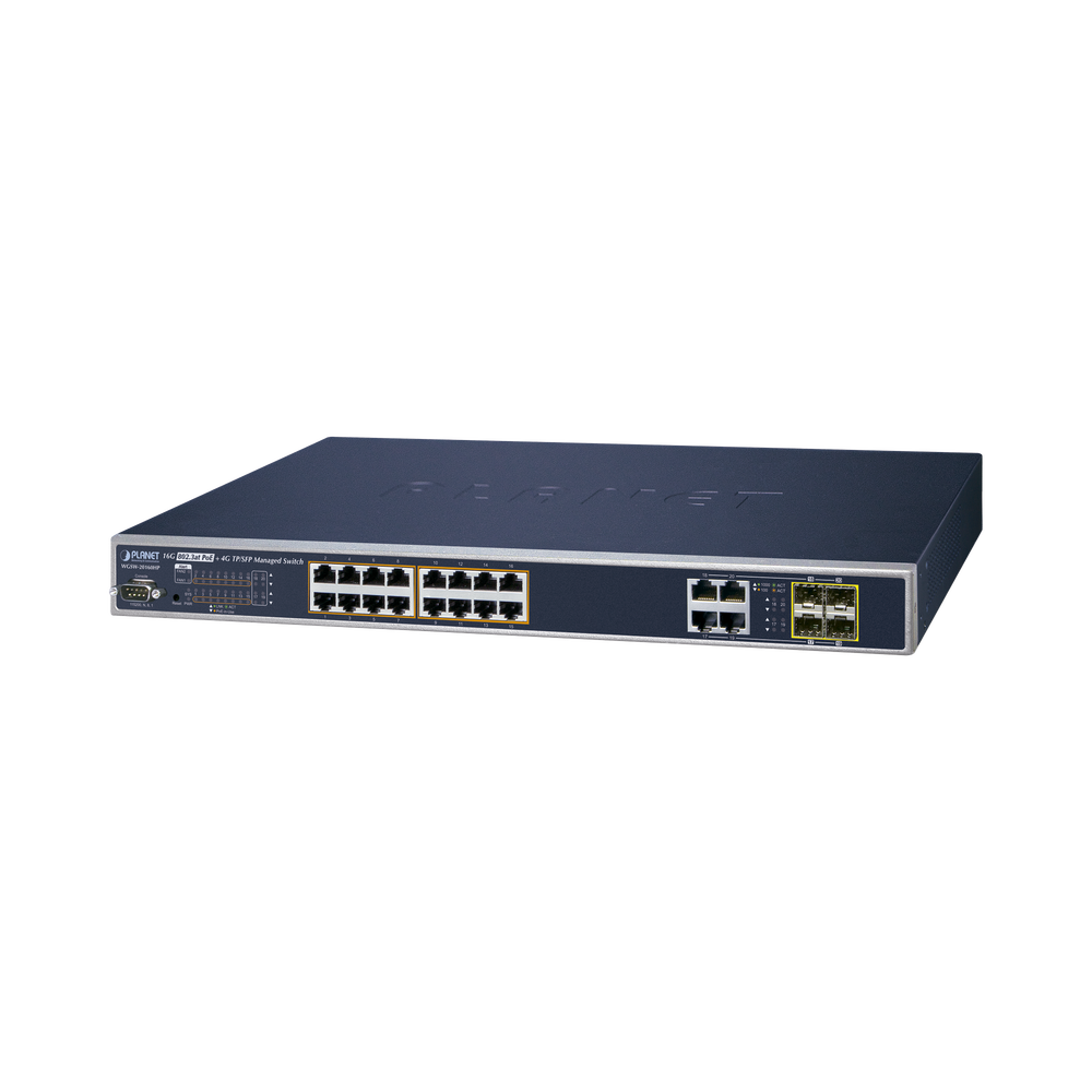 Switch Administrable 16 puertos 10/100/1000Mbps 802.3at PoE + 4 puertos GigabitTP/SFP Combo