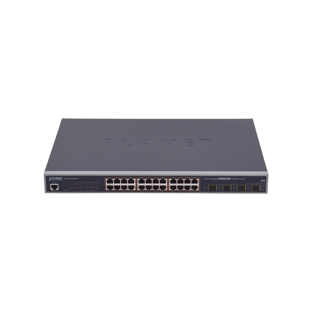 Switch Administrable L2+ de 24 puertos 10/100/1000T PoE+ con 4 puertos combo TP/SFP Gigabit