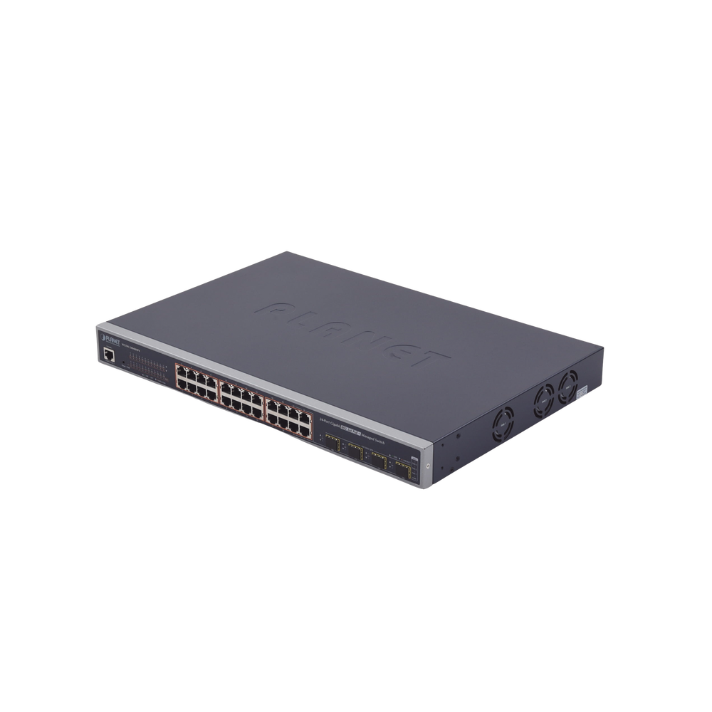Switch Administrable L2+ de 24 puertos 10/100/1000T PoE+ con 4 puertos combo TP/SFP Gigabit