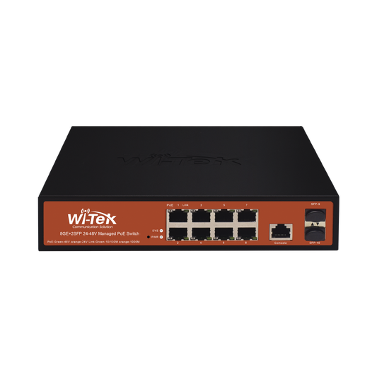  Switch Administrable de 8 Puertos Gigabit Ethernet con PoE 802.3 af/at y 24V/48V Pasivo Mixto + 2 SFP Gigabit, 150 W