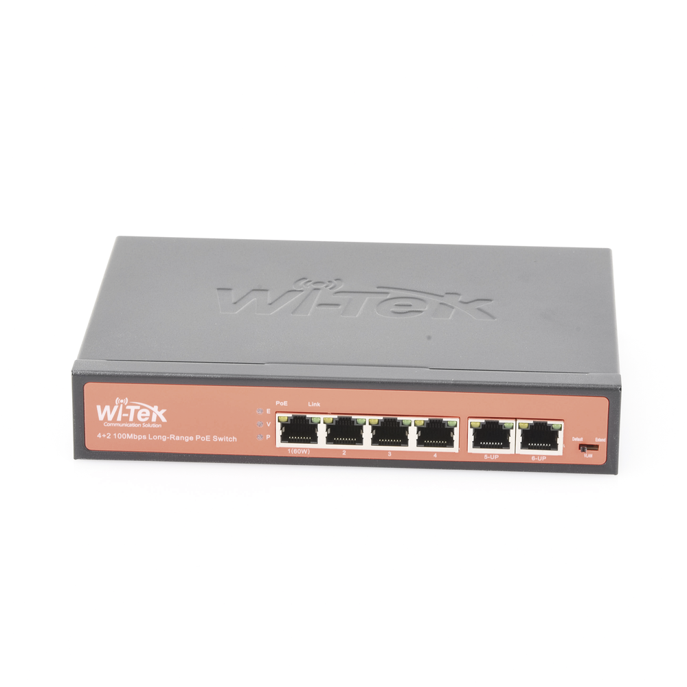 PoE Switch (802.3af/at/bt) / Long-range non-manageable / Up to 250m / 4x10/100Mbps (PoE) + 2x10/100Mbps Uplink / Budget 65 W