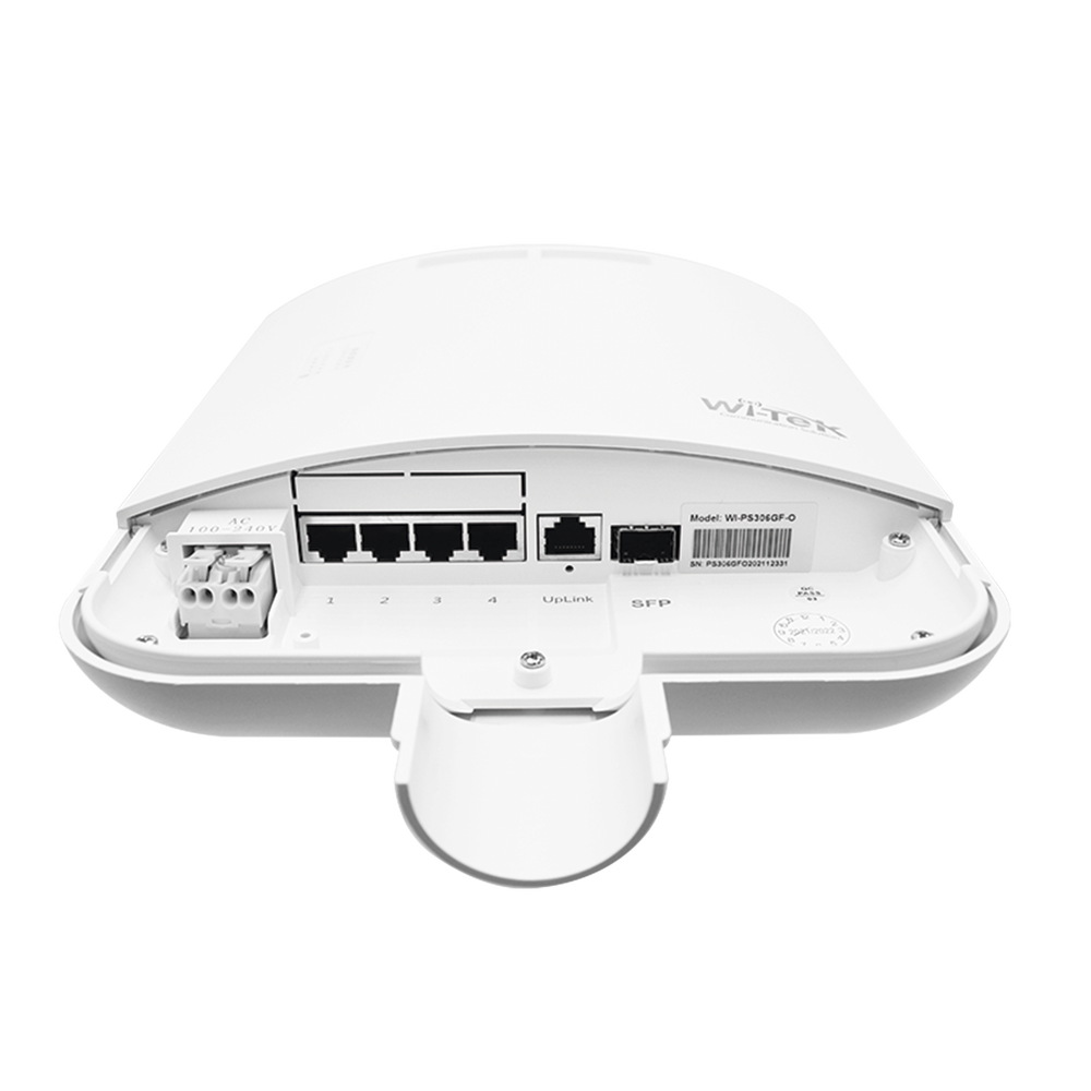 Switch PoE Para Exterior / Capa 2 / Con 4 Puertos Gigabit PoE af/at + 1 Puerto Uplink Gigabit + 1 x SFP Gigabit, Presupuesto PoE de 56W