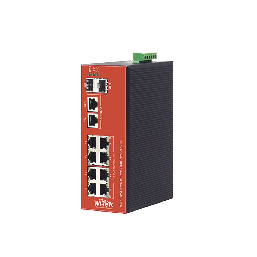 Switch Industrial PoE+ no administrable de 8 Puertos 10/100/1000Mbps + 2 SFP Combo, 150 W