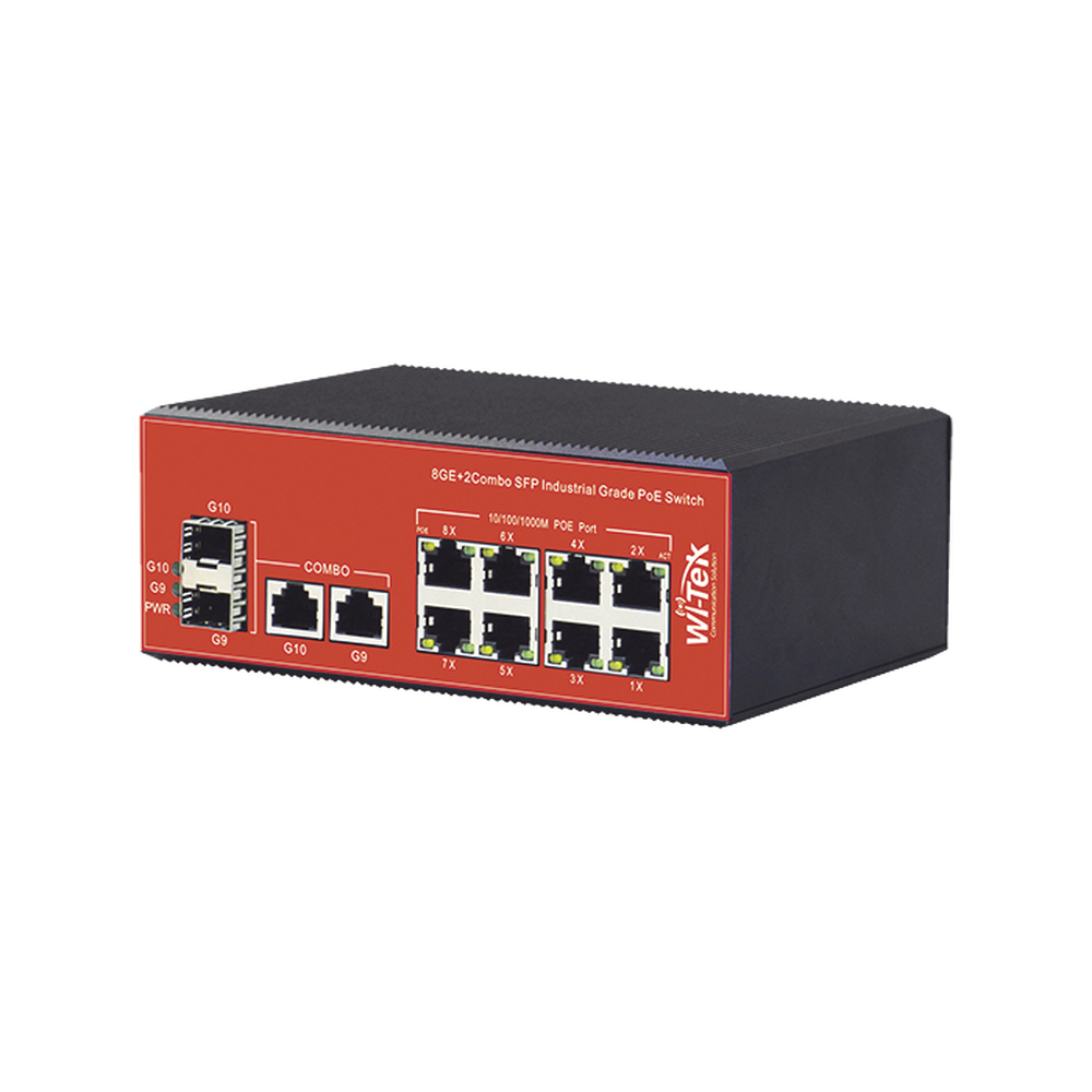 Unmanaged Industrial PoE+ Switch with 8 Ports 10/100/1000Mbps + 2 SFP Combo, 150 W