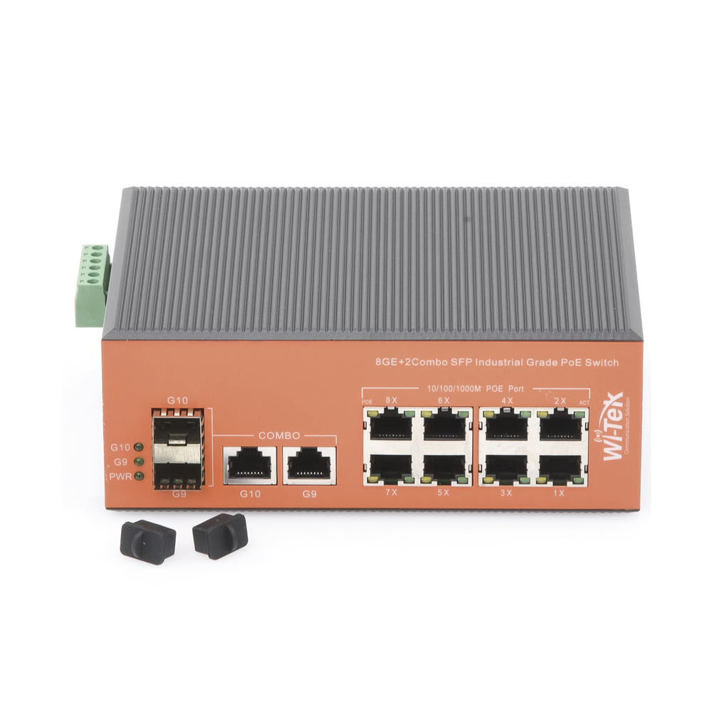 Unmanaged Industrial PoE+ Switch with 8 Ports 10/100/1000Mbps + 2 SFP Combo, 150 W