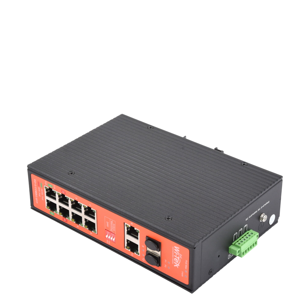 Switch Industrial PoE++ y pasivo de 24V / No administrable / Con 8 puertos Gigabit + 2 SFP combo / Presupuesto 300W