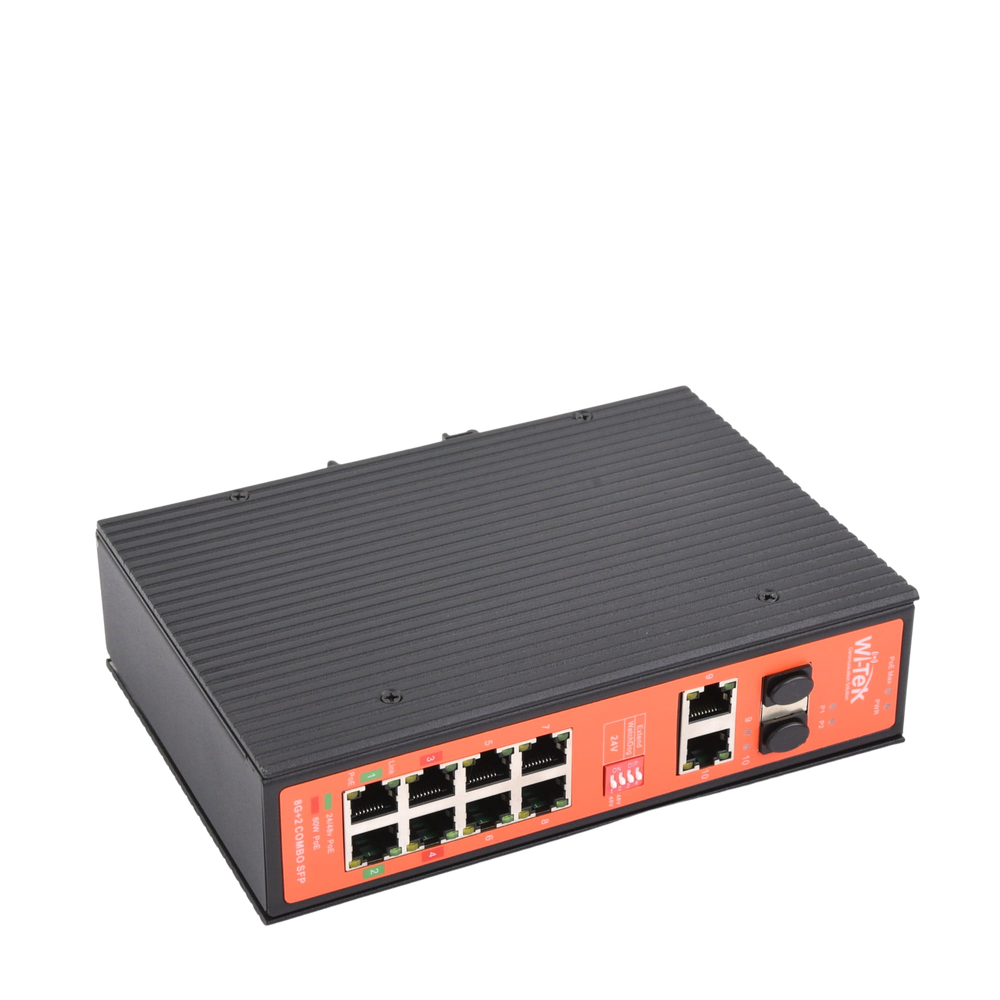 Switch Industrial PoE++ y pasivo de 24V / No administrable / Con 8 puertos Gigabit + 2 SFP combo / Presupuesto 300W