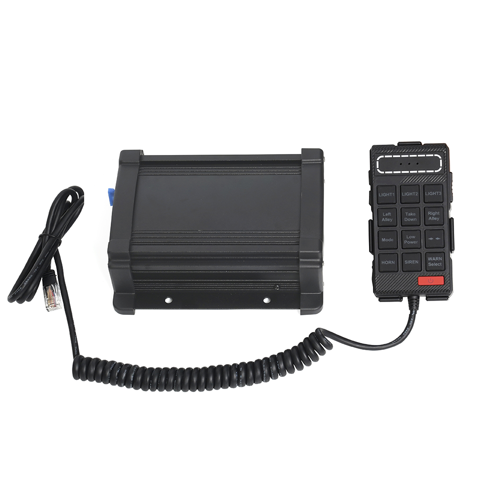 Sirena Vehicular de 100W de Potencia Con Controlador Unimando, Control de Tonos, Patrones de destello de Barras de Luces X67/ X75  y Micrófono