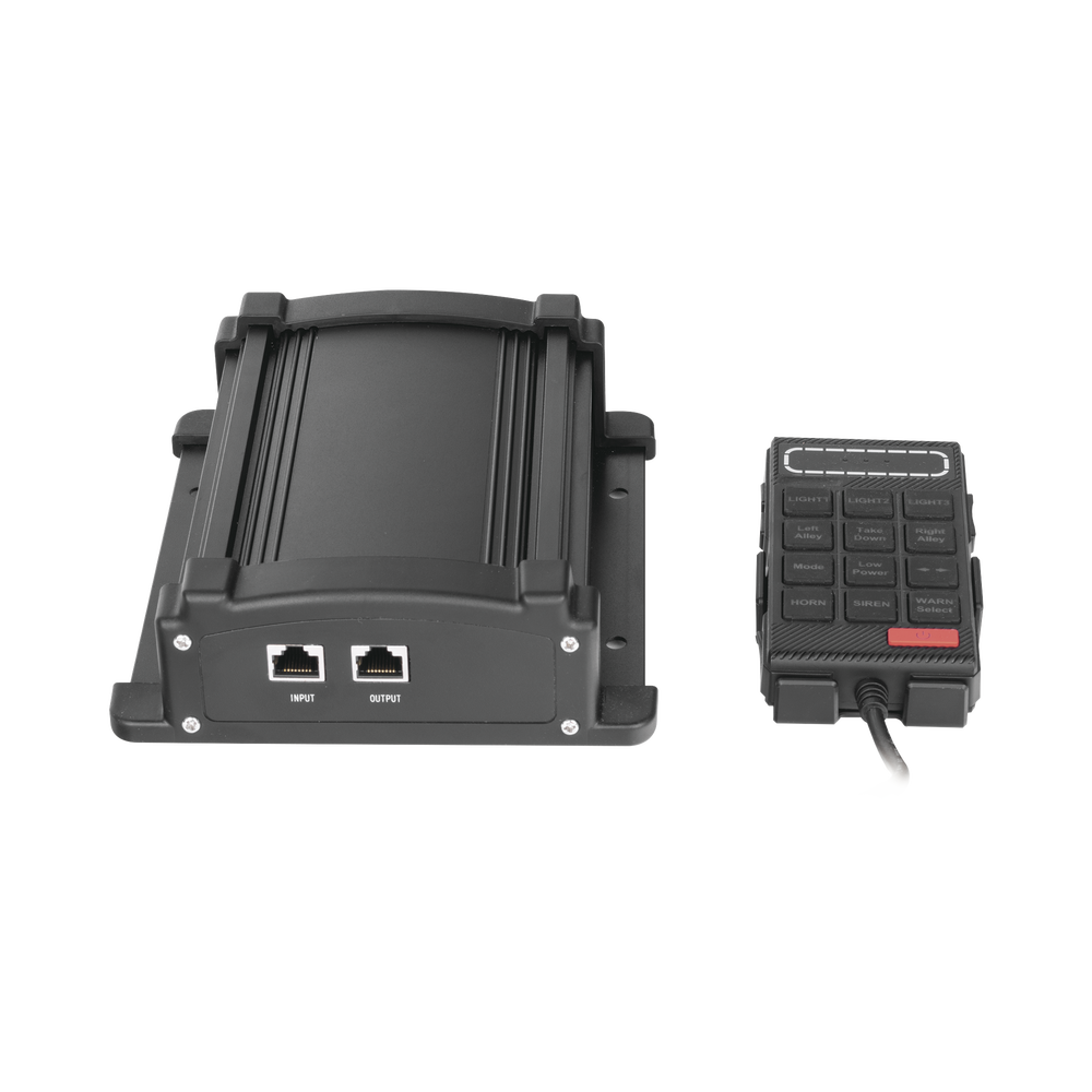 Sirena Vehicular de 100W de Potencia Con Controlador Unimando, Control de Tonos, Patrones de destello de Barras de Luces X67/ X75  y Micrófono 