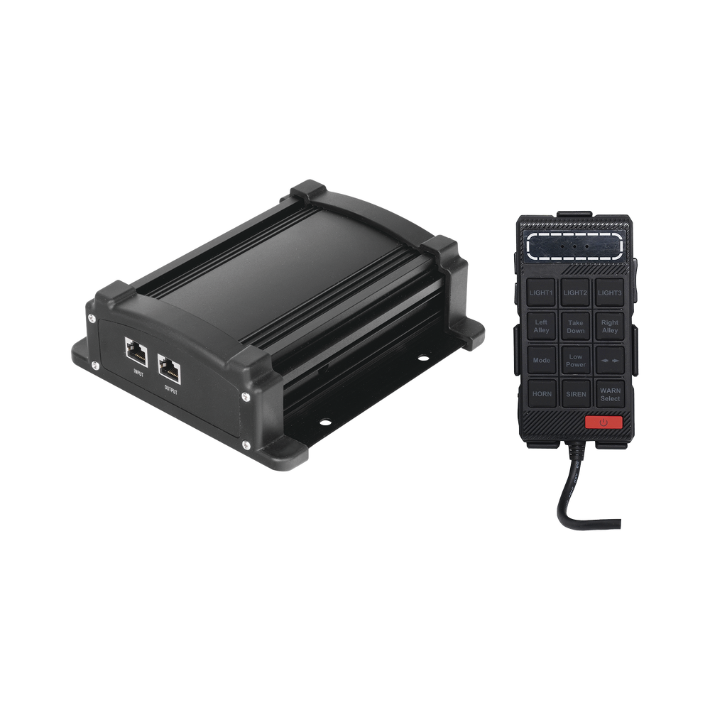 Sirena Vehicular de 100W de Potencia Con Controlador Unimando, Control de Tonos, Patrones de destello de Barras de Luces X67/ X75  y Micrófono