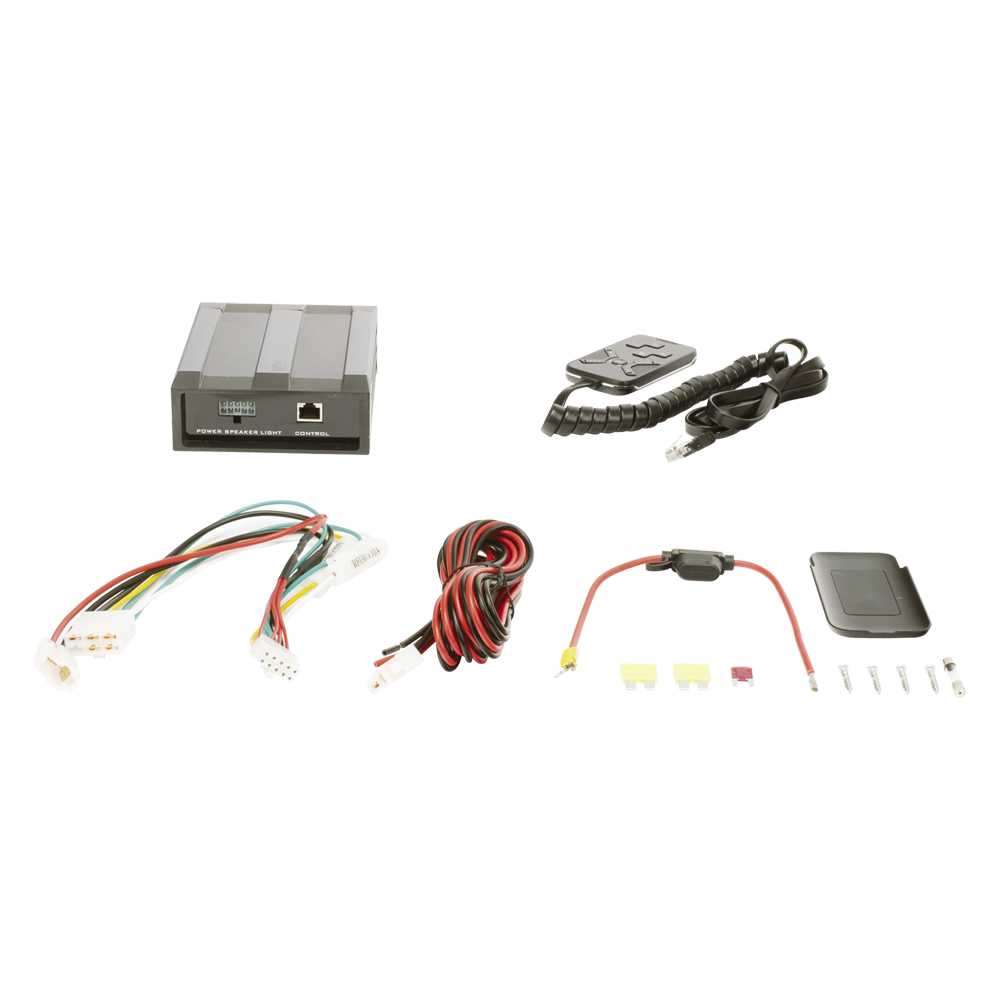 Sirena Vehicular de 100W de Potencia, Con Controlador Unimando Para Tonos, 2 Luces Auxiliares y Microfono