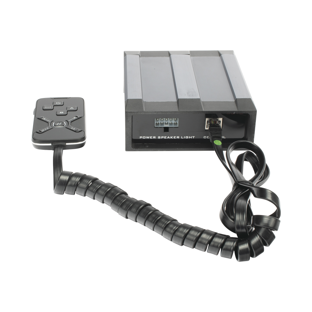 Sirena Vehicular de 100W de Potencia, Con Controlador Unimando Para Tonos, 2 Luces Auxiliares y Microfono
