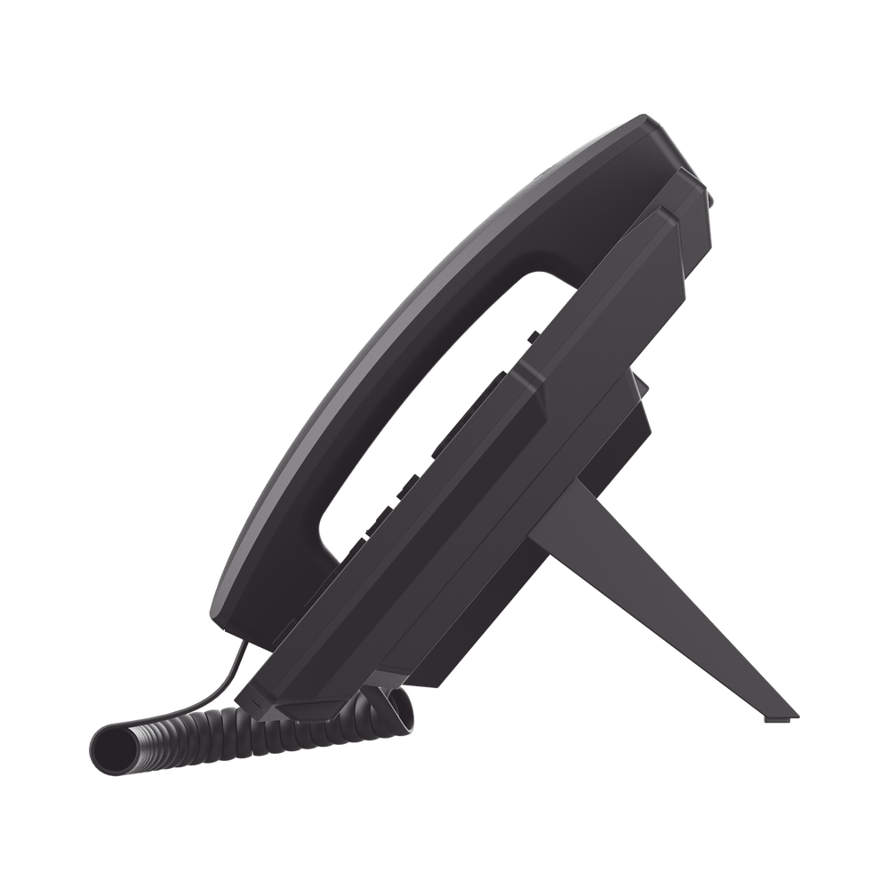 Business IP phone for 2 SIP lines with LCD display, Opus codec, 3-way conferencing, PoE.