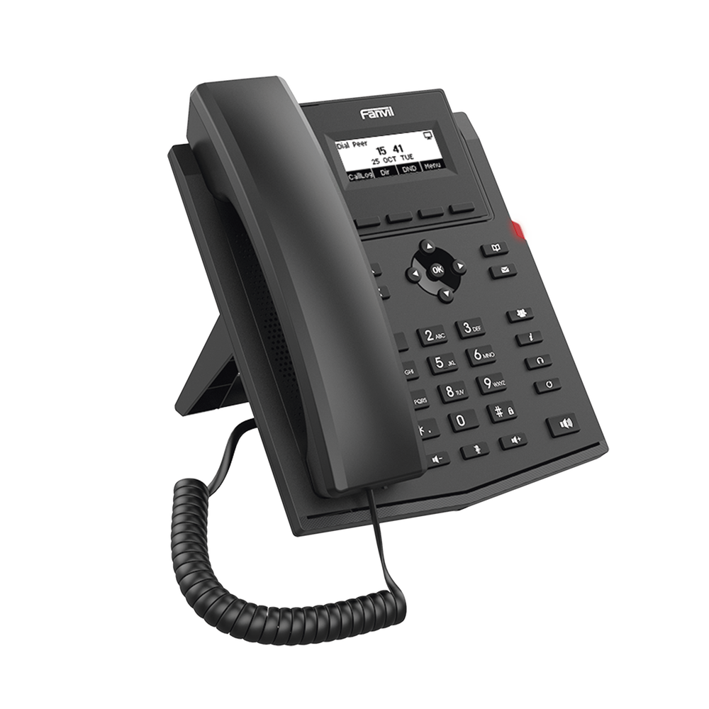 Business IP phone for 2 SIP lines with LCD display, Gigabit ports, Opus codec, 3-way conferencing, PoE.