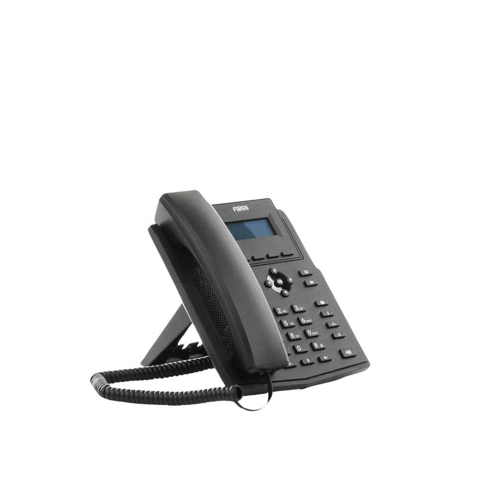 Business IP phone for 2 SIP lines with LCD display, Gigabit ports, Opus codec, 3-way conferencing, PoE.