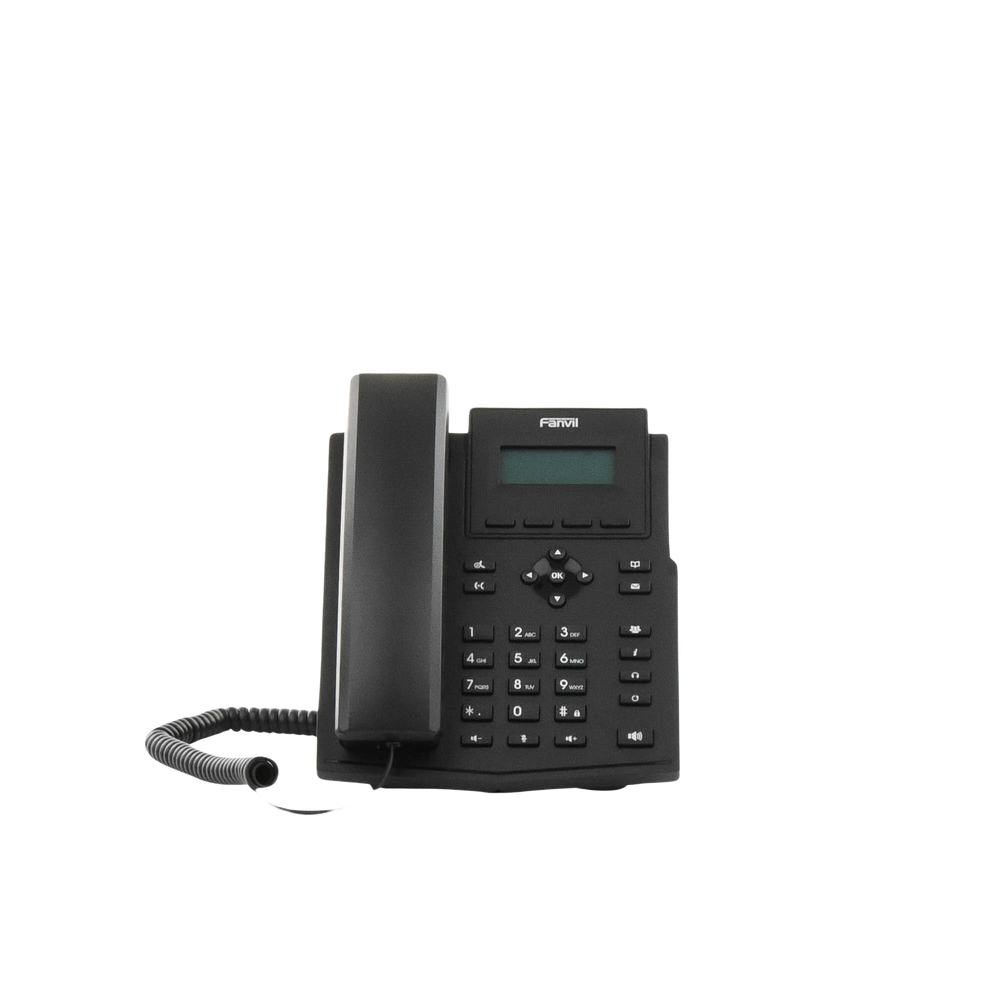 Business IP phone for 2 SIP lines with LCD display, Gigabit ports, Opus codec, 3-way conferencing, PoE.