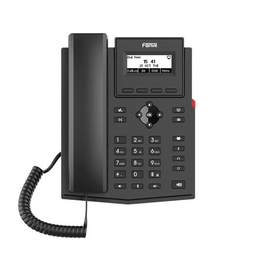 Teléfono IP empresarial para 2 lineas SIP con pantalla LCD, Puertos Gigabit, Códec Opus, conferencia de 3 vías, PoE.
