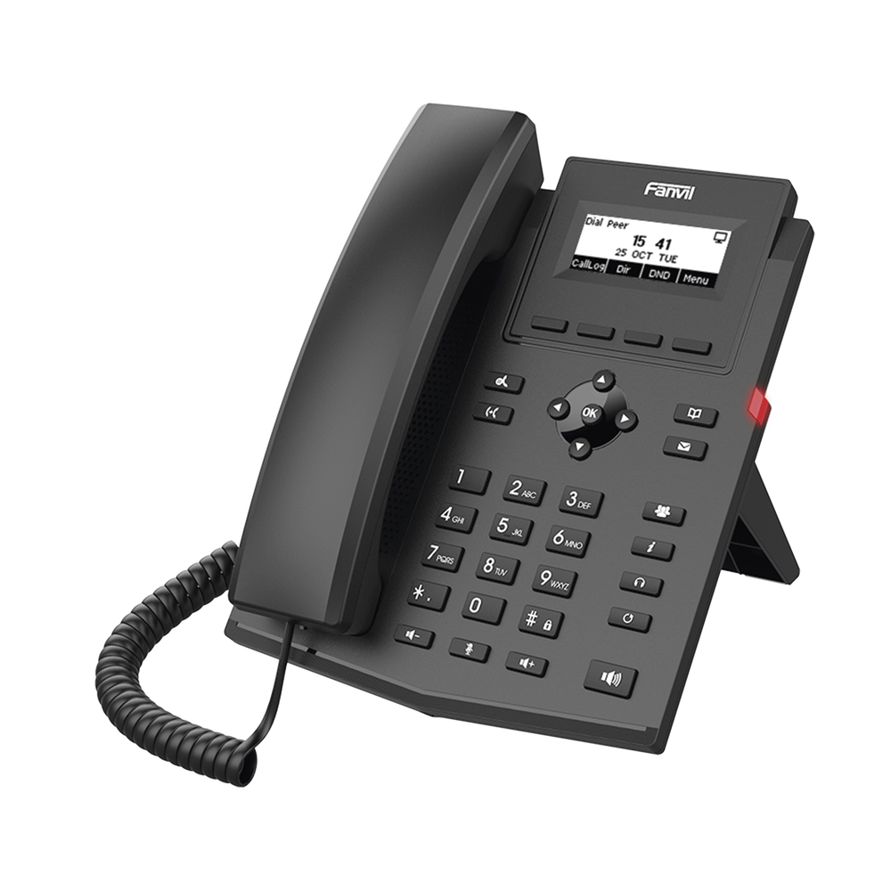 Business IP phone for 2 SIP lines with LCD display, Opus codec, 3-way conferencing, PoE.