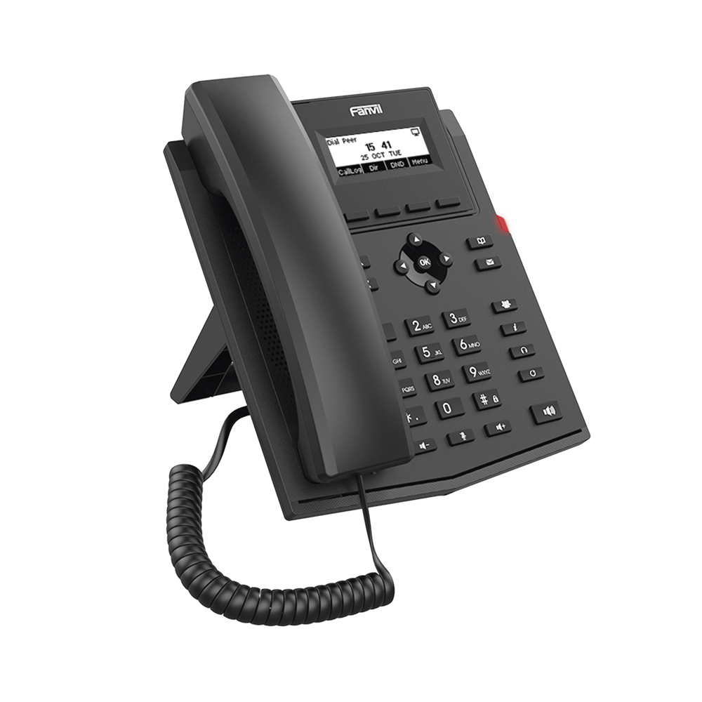 Business IP phone for 2 SIP lines with LCD display, Opus codec, 3-way conferencing, PoE.