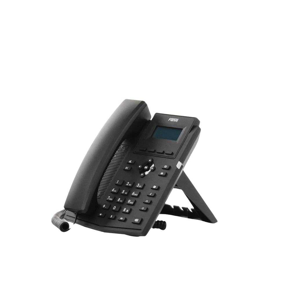 Business IP phone for 2 SIP lines with LCD display, Opus codec, 3-way conferencing, PoE.
