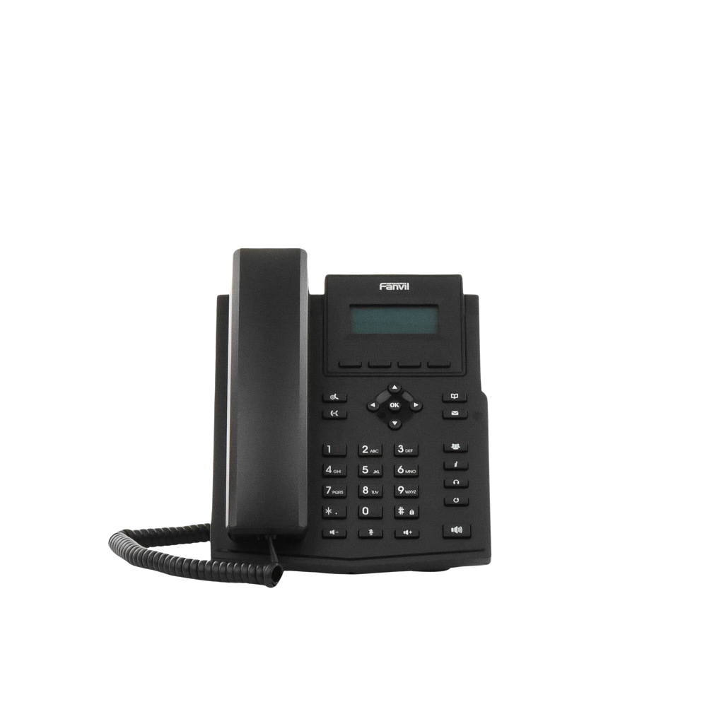 Business IP phone for 2 SIP lines with LCD display, Opus codec, 3-way conferencing, PoE.