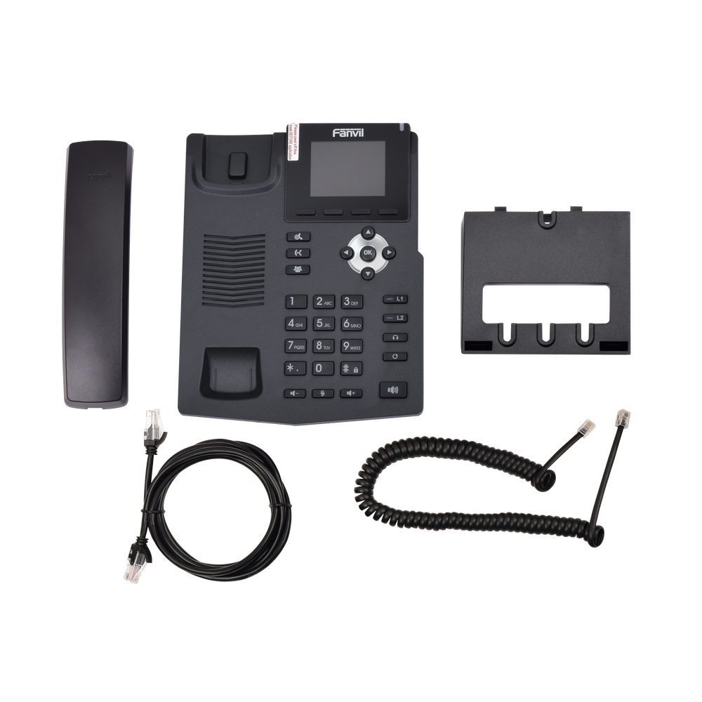 Enterprise IP phone for 2 SIP lines with 2.8-inch color LCD display, Gigabit ports, and 3-way conferencing, PoE
