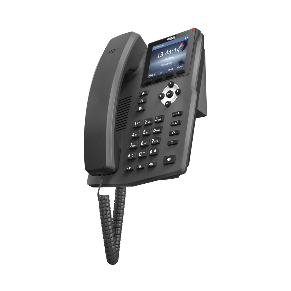 Enterprise IP phone for 2 SIP lines with 2.8-inch color LCD display, Gigabit ports, and 3-way conferencing, PoE