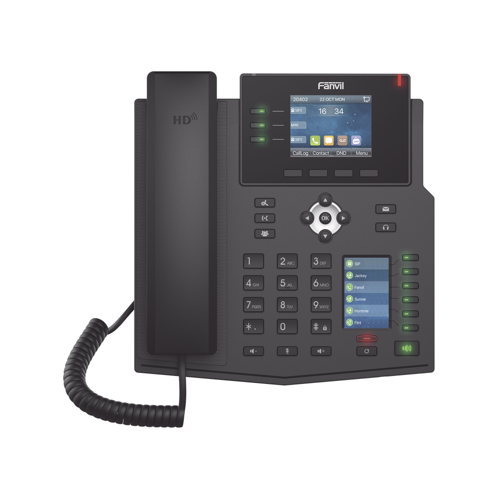 Enterprise IP Phone with European Standards, 12 SIP lines with color display, 30 DSS/BLF keys, Gigabit ports, IPv6, Opus and 3-way conferencing, PoE/DC