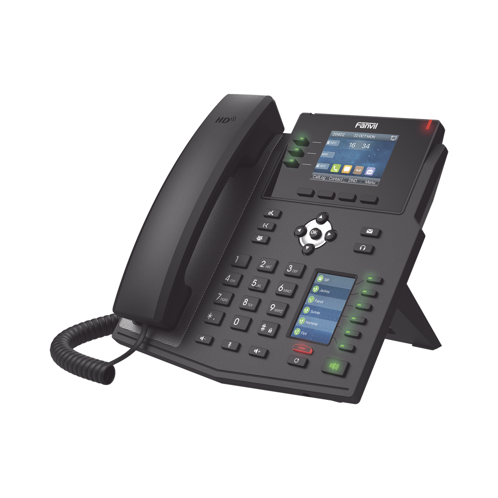 Enterprise IP Phone with European Standards, 12 SIP lines with color display, 30 DSS/BLF keys, Gigabit ports, IPv6, Opus and 3-way conferencing, PoE/DC