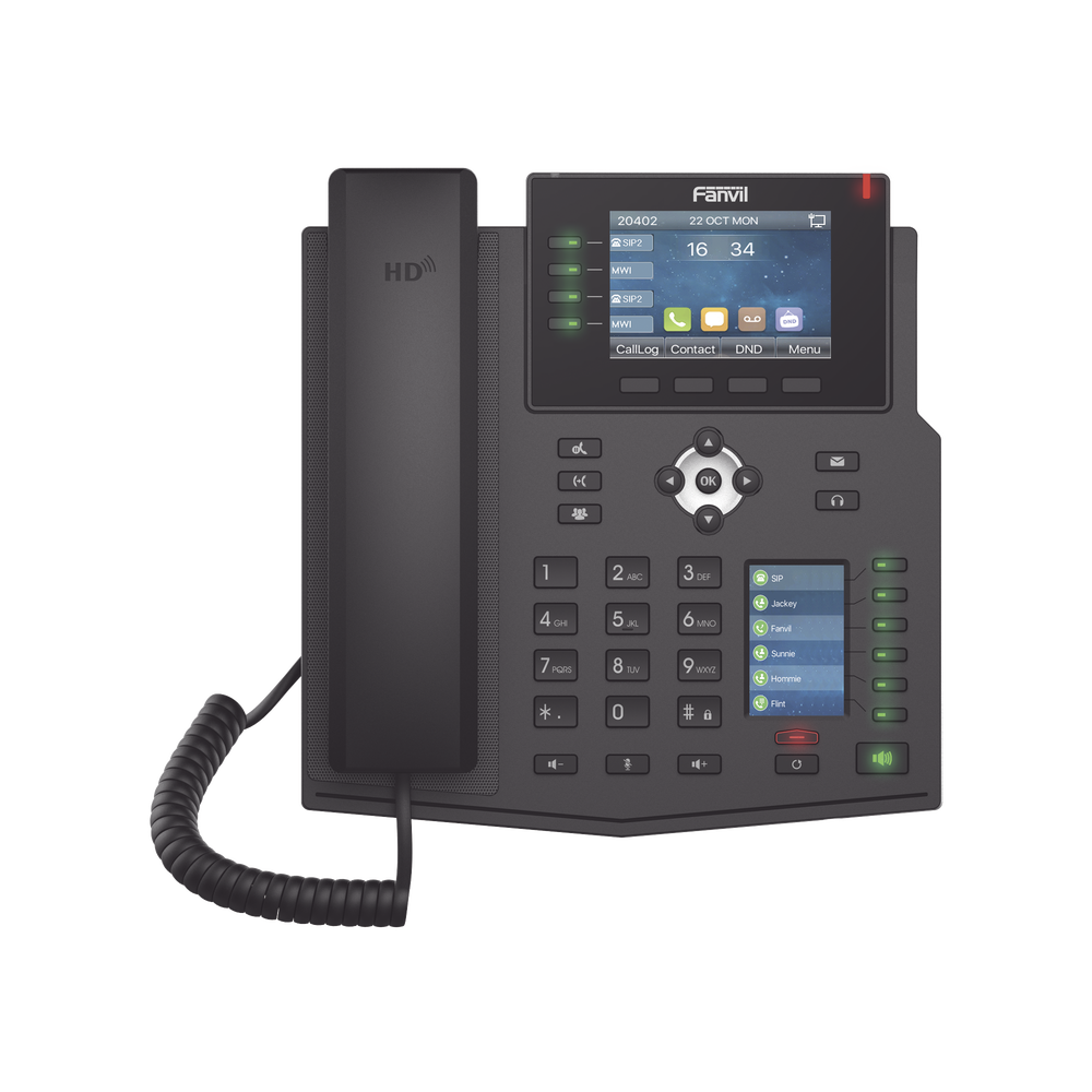 Enterprise IP Phone with European Standards, 16 SIP lines with 3.5" color LCD display, 30 DSS/BLF keys, Gigabit ports, IPv6, Opus and 3-way conferencing, PoE/DC