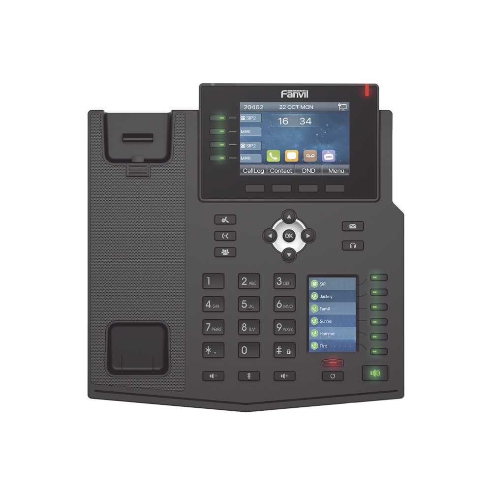 Enterprise IP Phone with European Standards, 16 SIP lines with 3.5" color LCD display, 30 DSS/BLF keys, Gigabit ports, IPv6, Opus and 3-way conferencing, PoE/DC