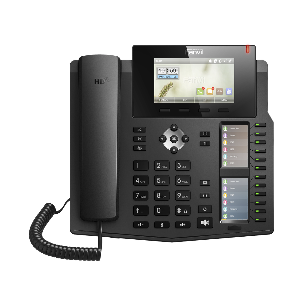 Enterprise IP Phone for 20 SIP lines, HD Voice, 3 Color LCD Screens, 12 BLF keys, PoE