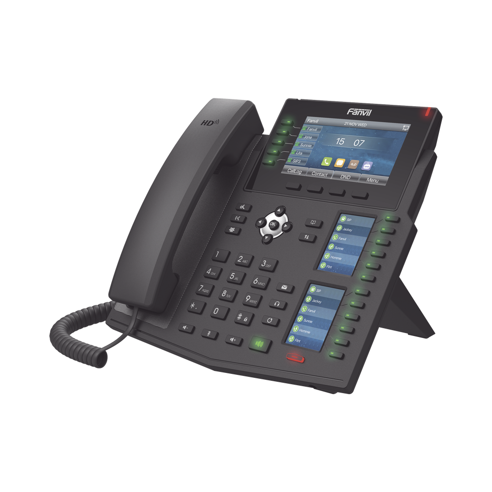 Enterprise IP Phone with European Standards, 20 SIP lines with color LCD display, 60 DSS/BLF keys, Gigabit ports, IPv6, Opus and 3-way conferencing, PoE/DC