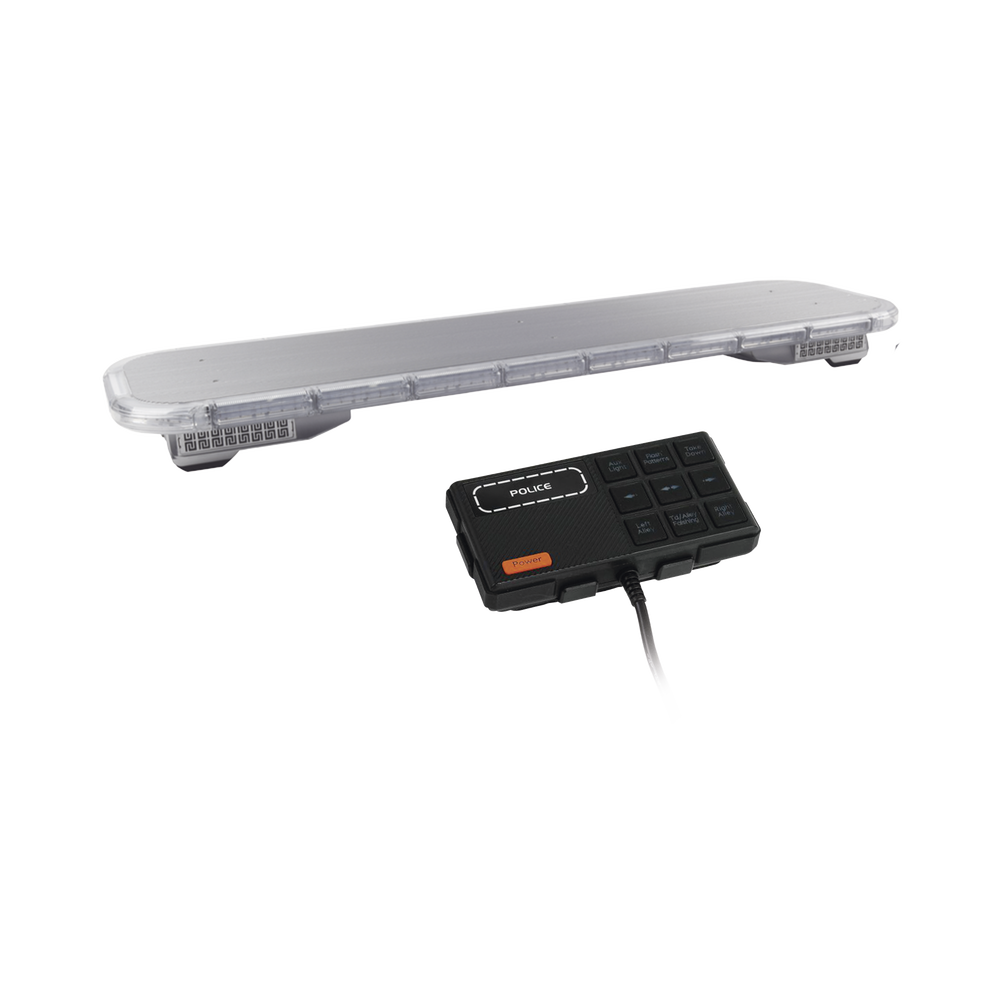 Barra de luces LED de 46" Rojo/Azul/Ambar , De 132 LEDs, Sirena, Bocina y Controlador Incluido, Ideal para Equipar Unidades de Seguridad Publica