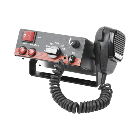 Sirena Vehicular de 100W de Potencia, Con Switch Giratorio de 6 posiciones, Micrófono de Uso Rudo e Interconexión a Radio
